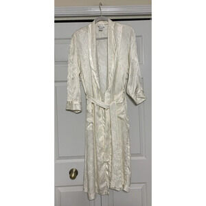 Vintage Inner Most Long Satin Robe Kimono Ivory / Cream Paisley Print Size M